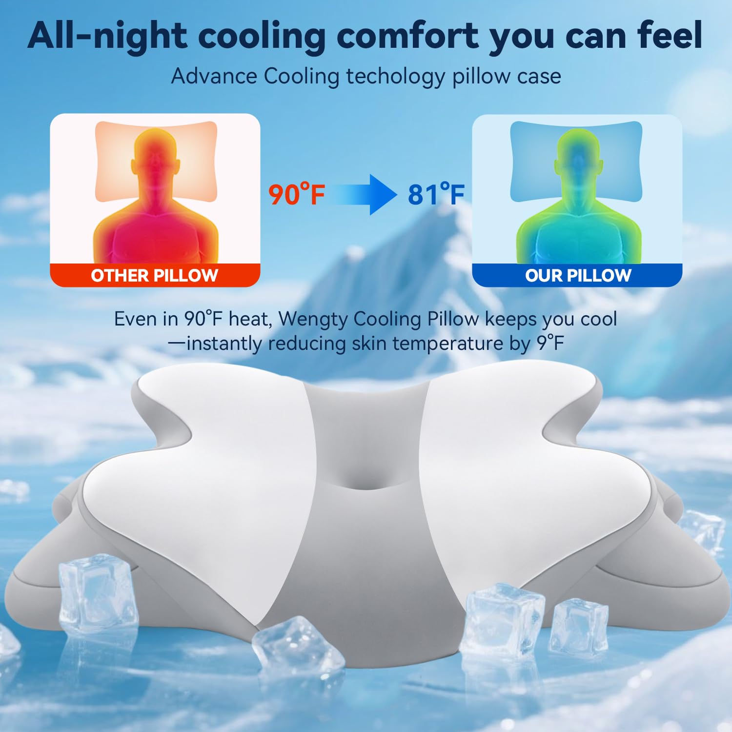 WENGTY queen-size-grey-white pillow fits a range of sleeping styles