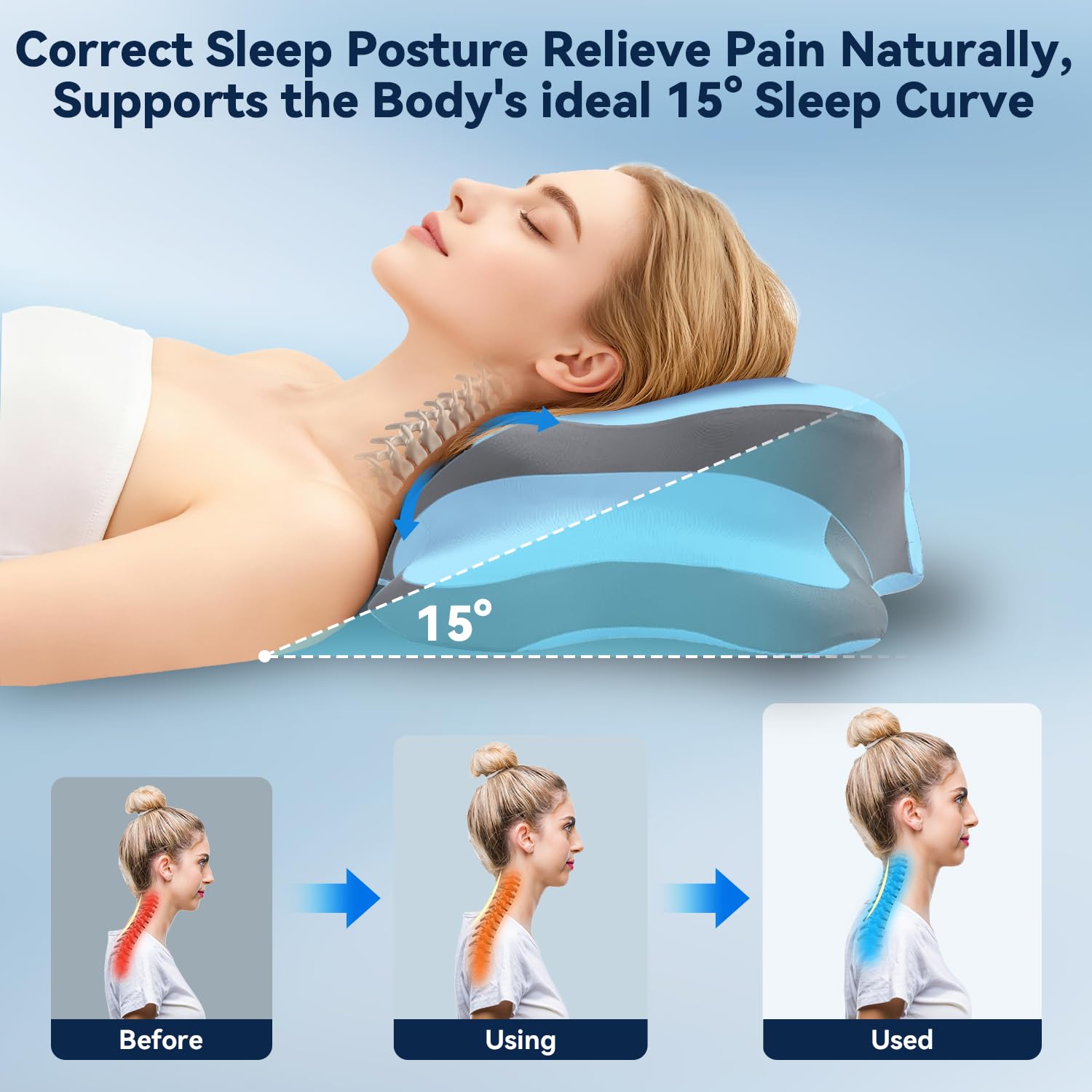WENGTY side-sleeper pillow angle illustrating stable neck alignment.