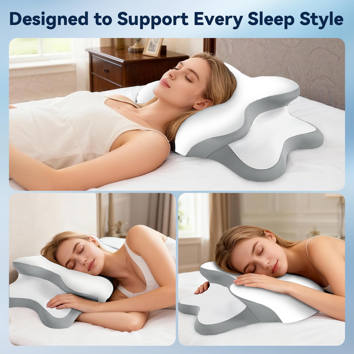 WENGTY Sleep Apnea Pillow side-sleeper use shows targeted neck support.