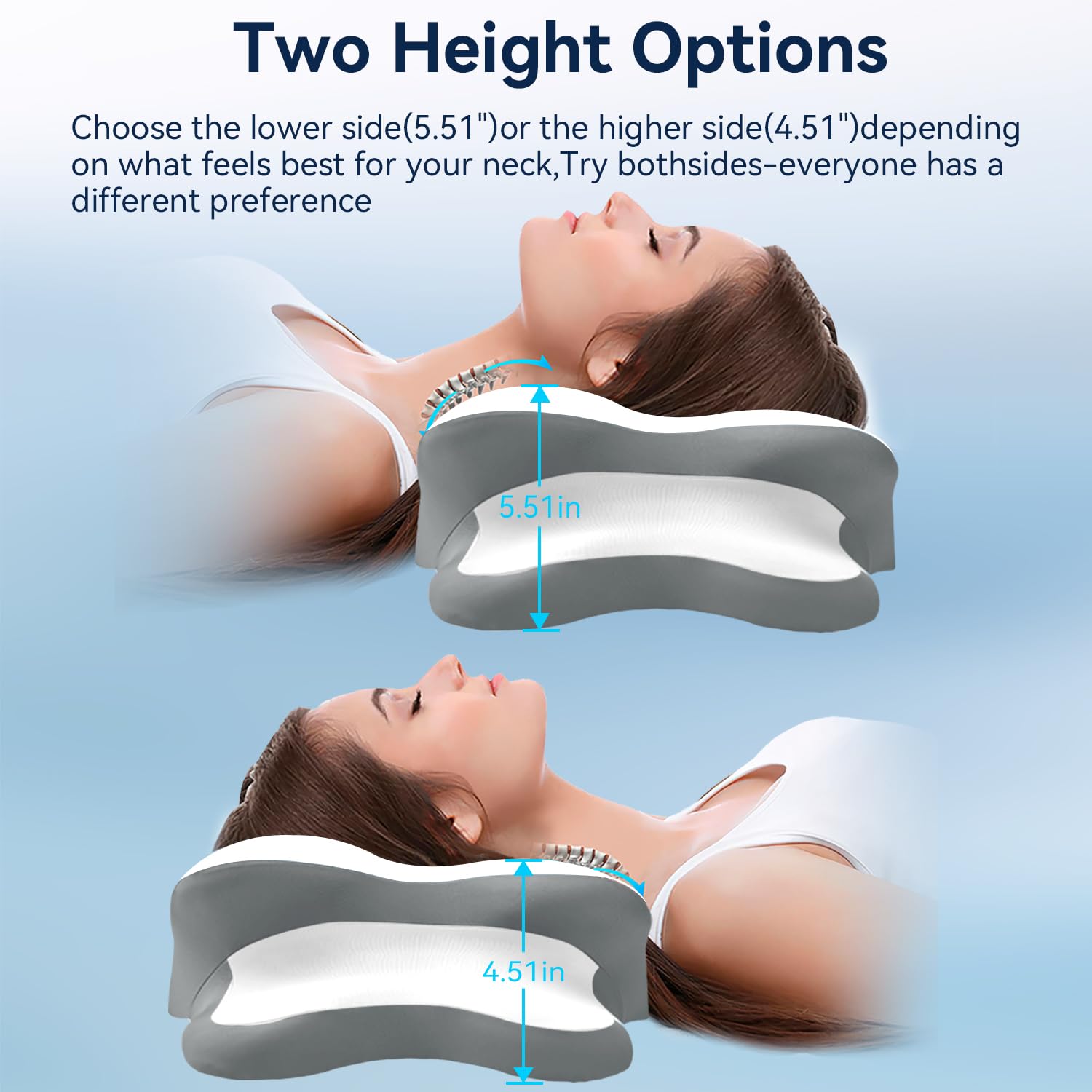 WENGTY Sleep Apnea Pillow side view highlights side-lying support and neck alignment.