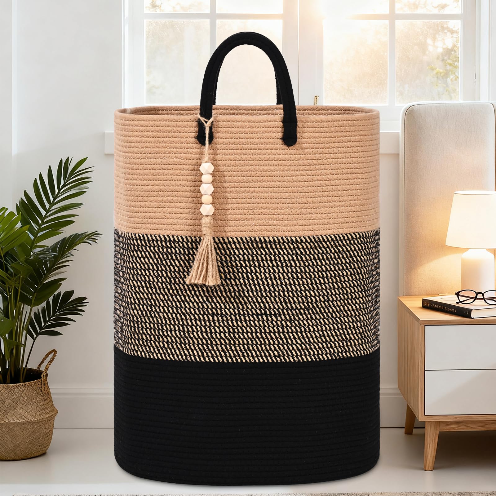 WENMER basket adds boho charm to living spaces and laundry rooms.