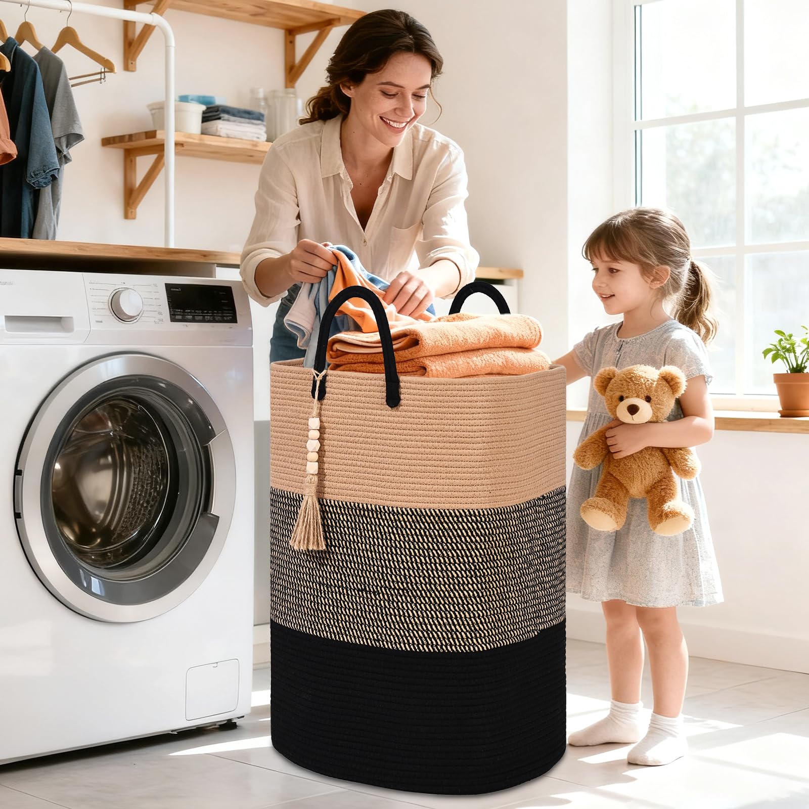 WENMER cotton rope weave basket showing sturdy, breathable material for everyday laundry.