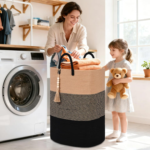 WENMER cotton rope weave basket showing sturdy, breathable material for everyday laundry.