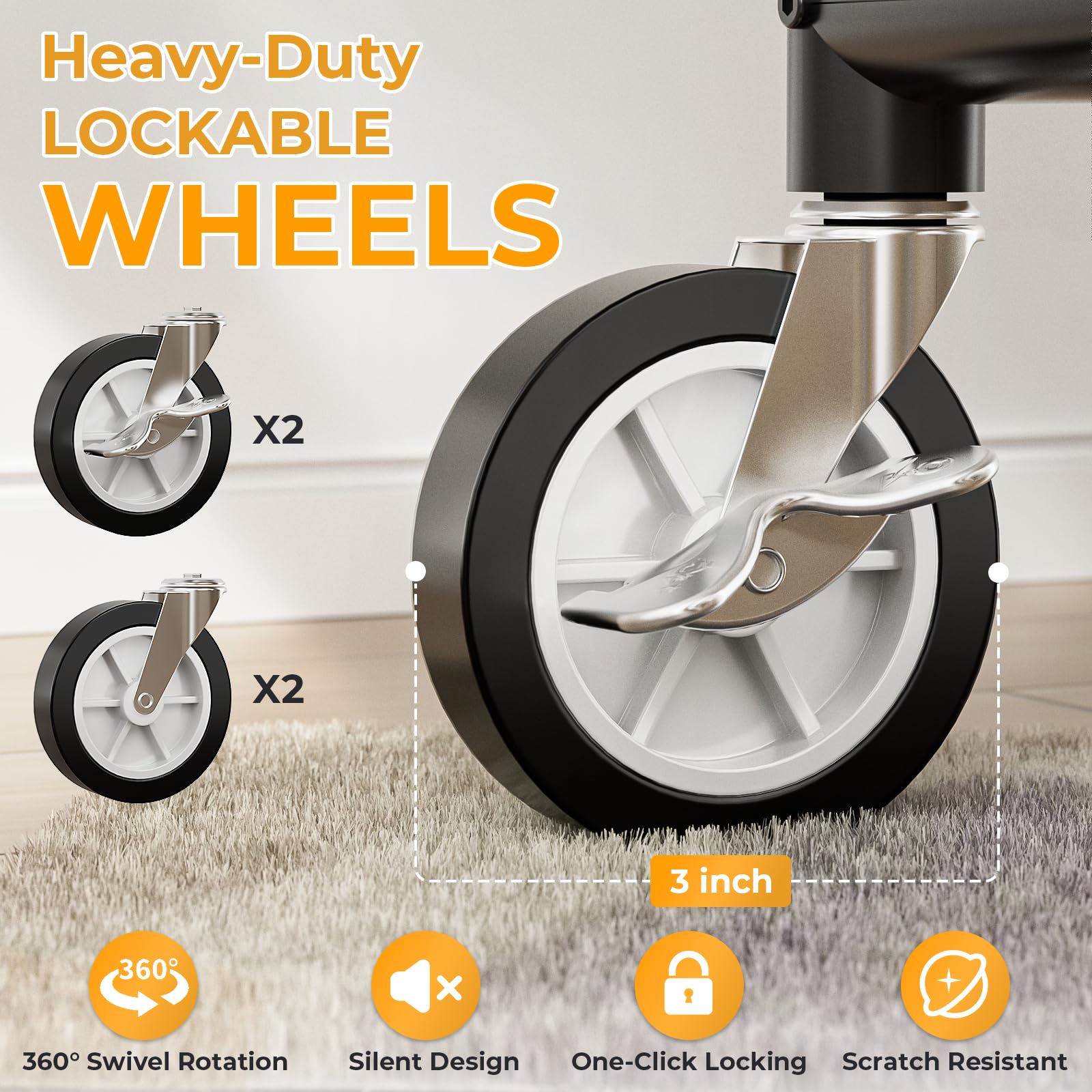 Wennop 3-inch locking casters glide smoothly and lock for safety