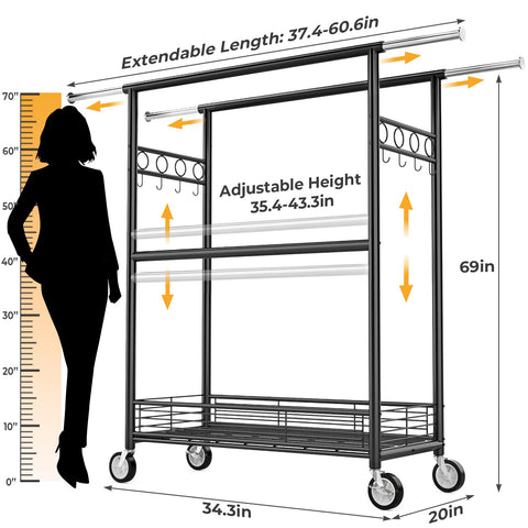 Wennop adjustable height rack adapts from 35.4 to 43.3 inches