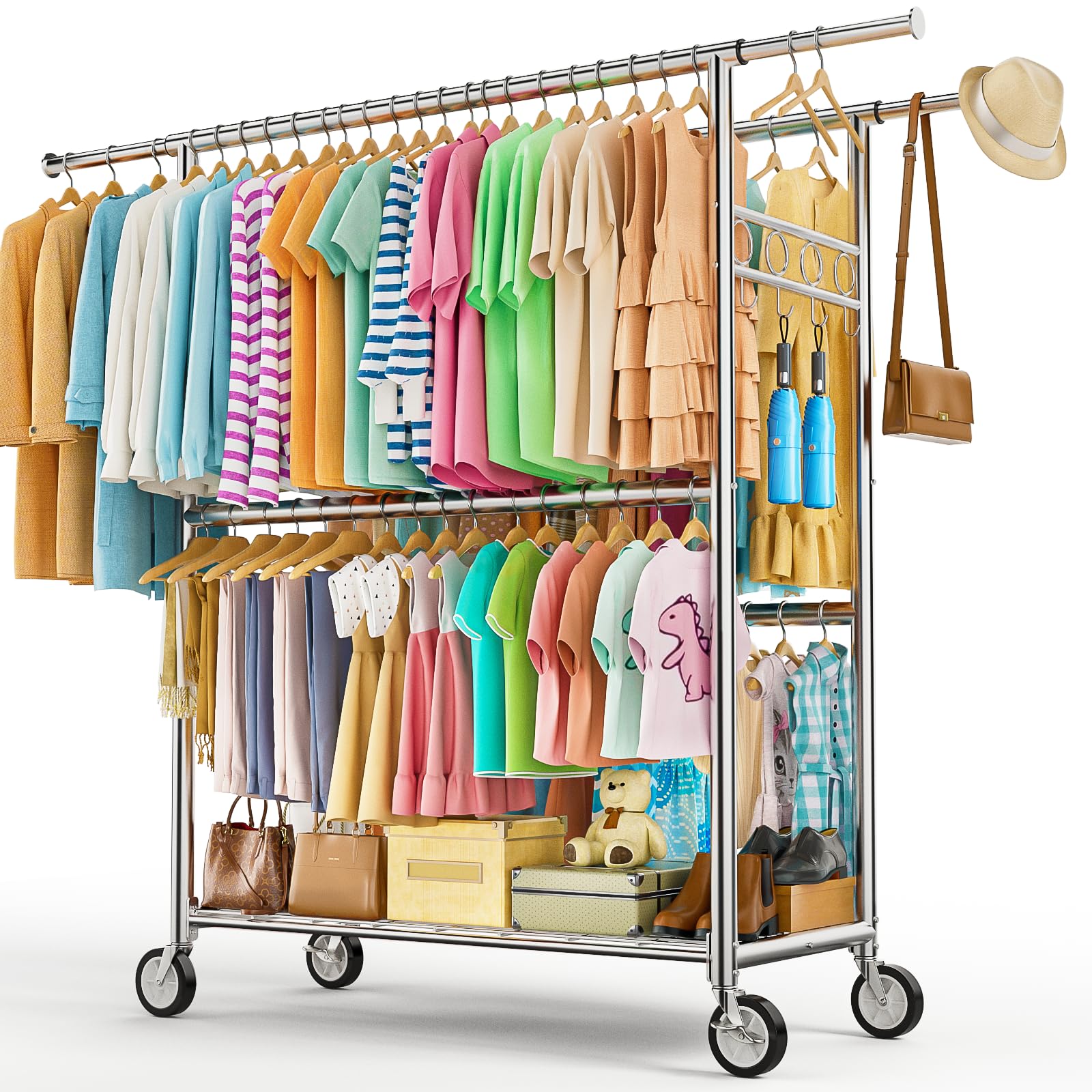 Wennop heavy-duty clothes rack front view demonstrates 1060 lb capacity for heavy garments.