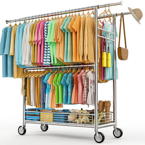 Wennop heavy-duty rack with 960lbs capacity supports heavy garments and bulk storage.