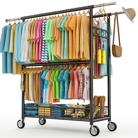 Wennop heavy-duty clothes rack shows 960 lbs capacity for durable storage