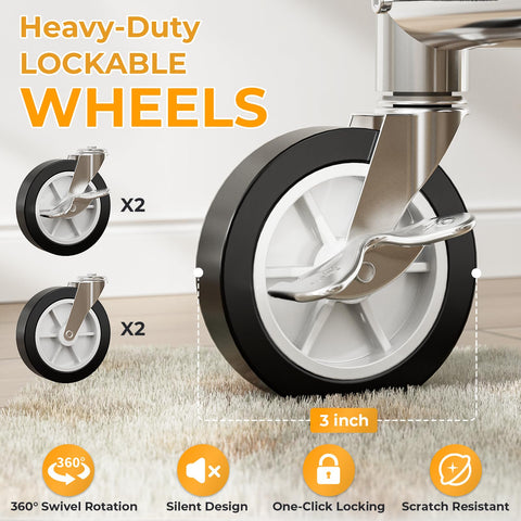 Wennop 3-inch locking casters enable smooth, secure mobility.