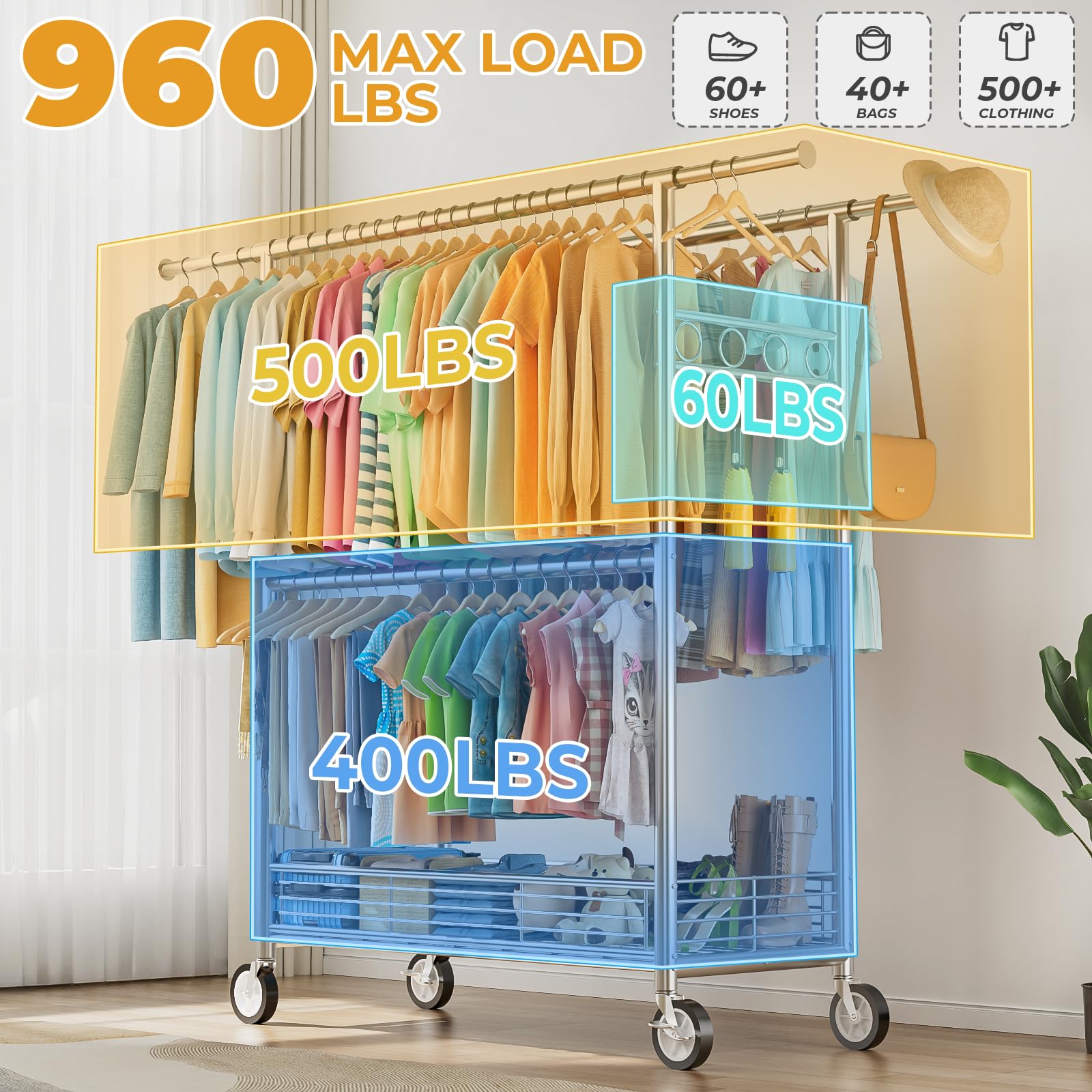 Wennop triple-bar storage with 8 hooks and bottom shelf for complete organization.