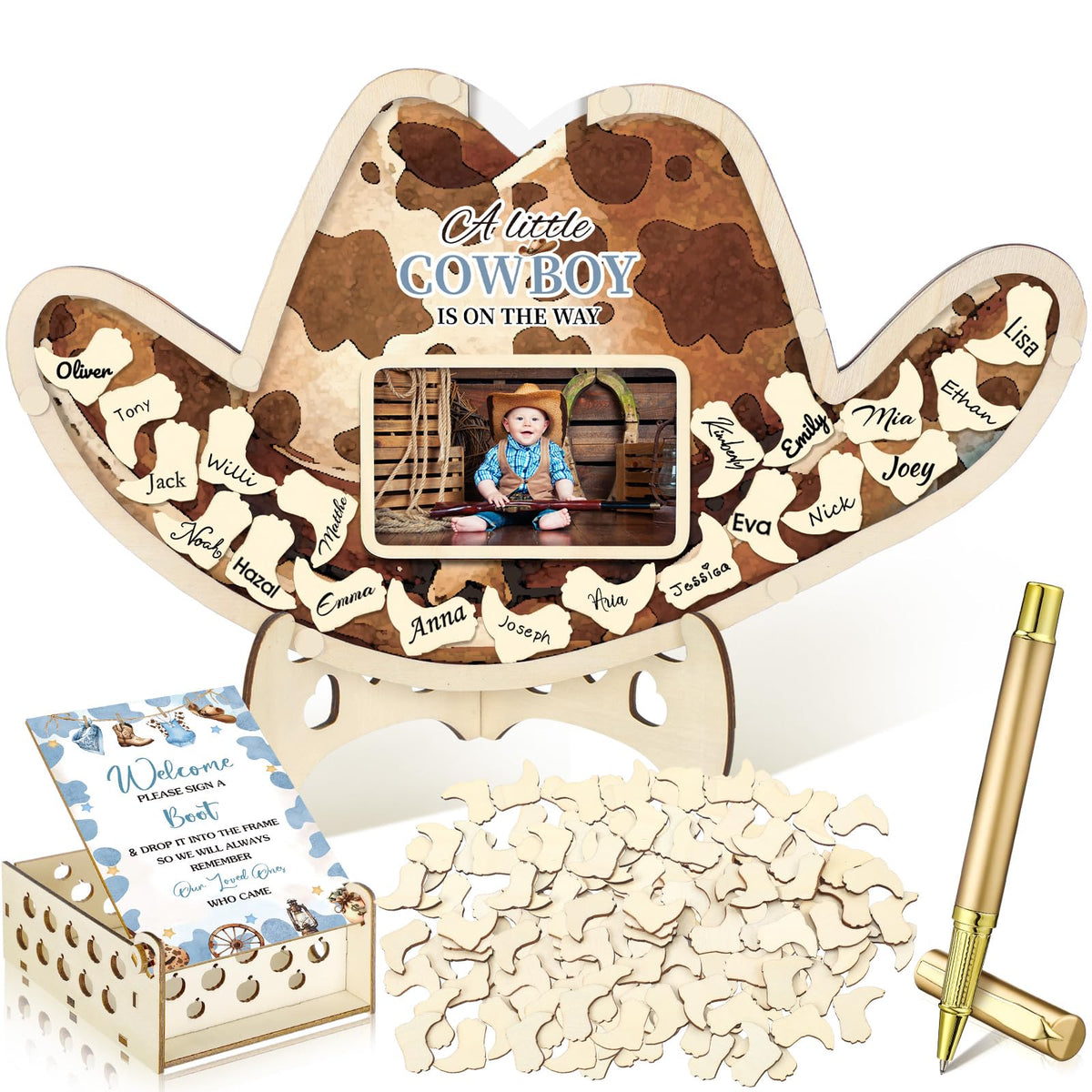 Wenqik cowboy frame with stand displaying cherished baby shower memories