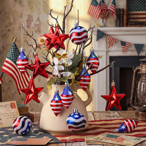 Wenqik patriotic star ornaments in matte blue and red for elegant home decor