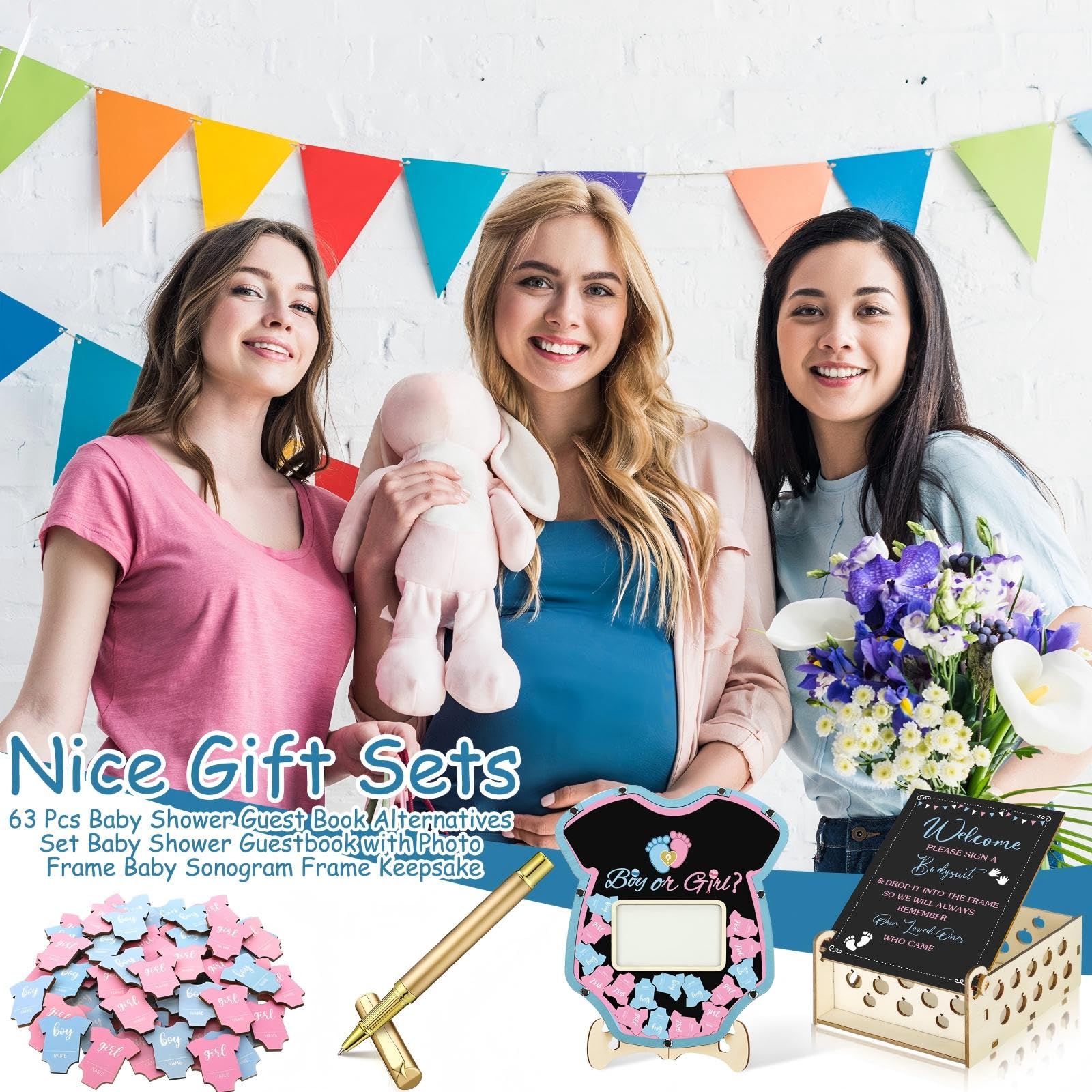 Wenqik pink-blue theme decor suits gender reveal celebrations.