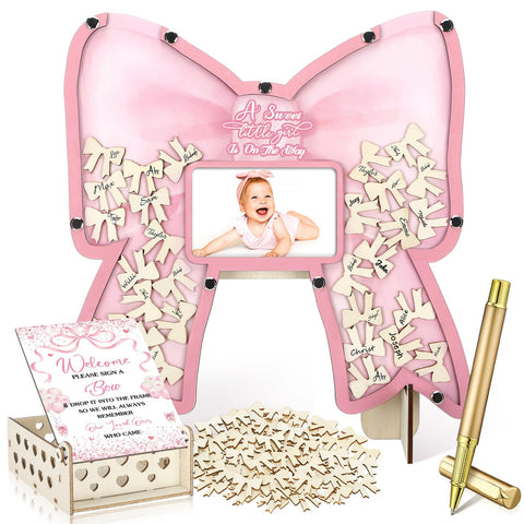 Wenqik pink bow wooden frame with stand for baby shower memories
