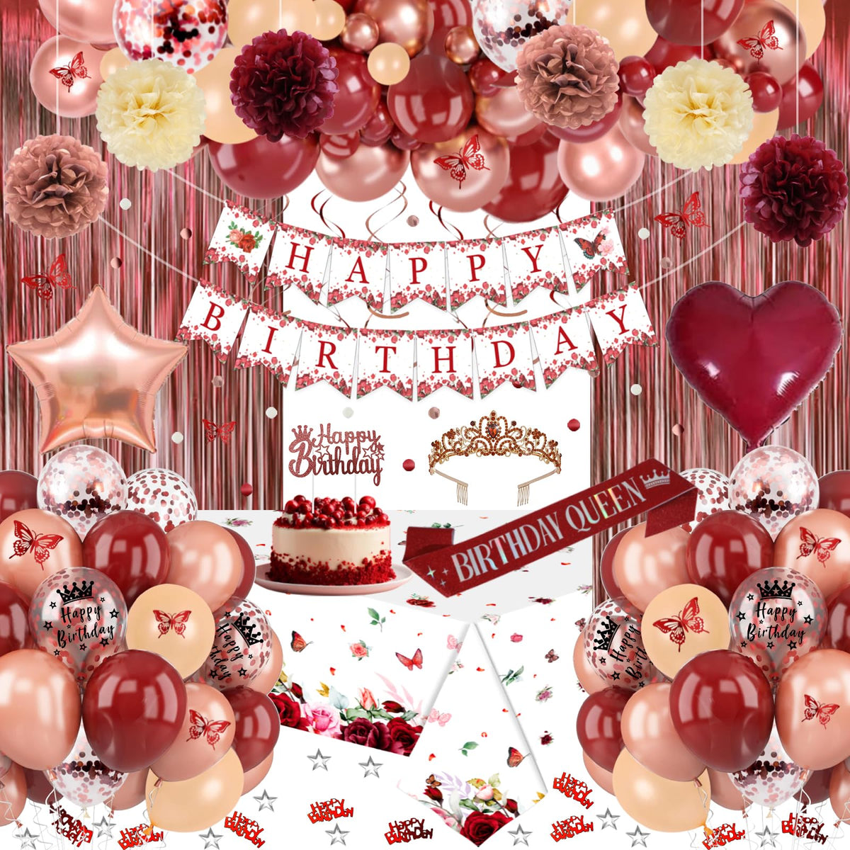 WEQTWL burgundy rose gold banner adds a stylish party backdrop for photos
