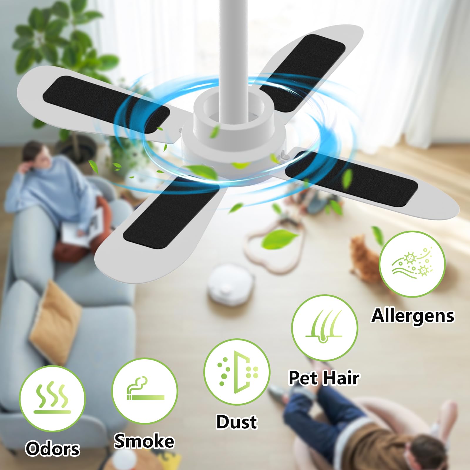 Easy-stick installation demo showing quick attachment to fan blades without tools.