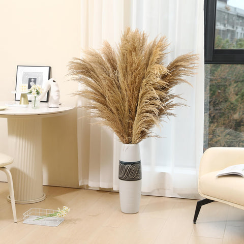 Wertuirk pampas plume length 28-36 inches enhances airy boho decor.