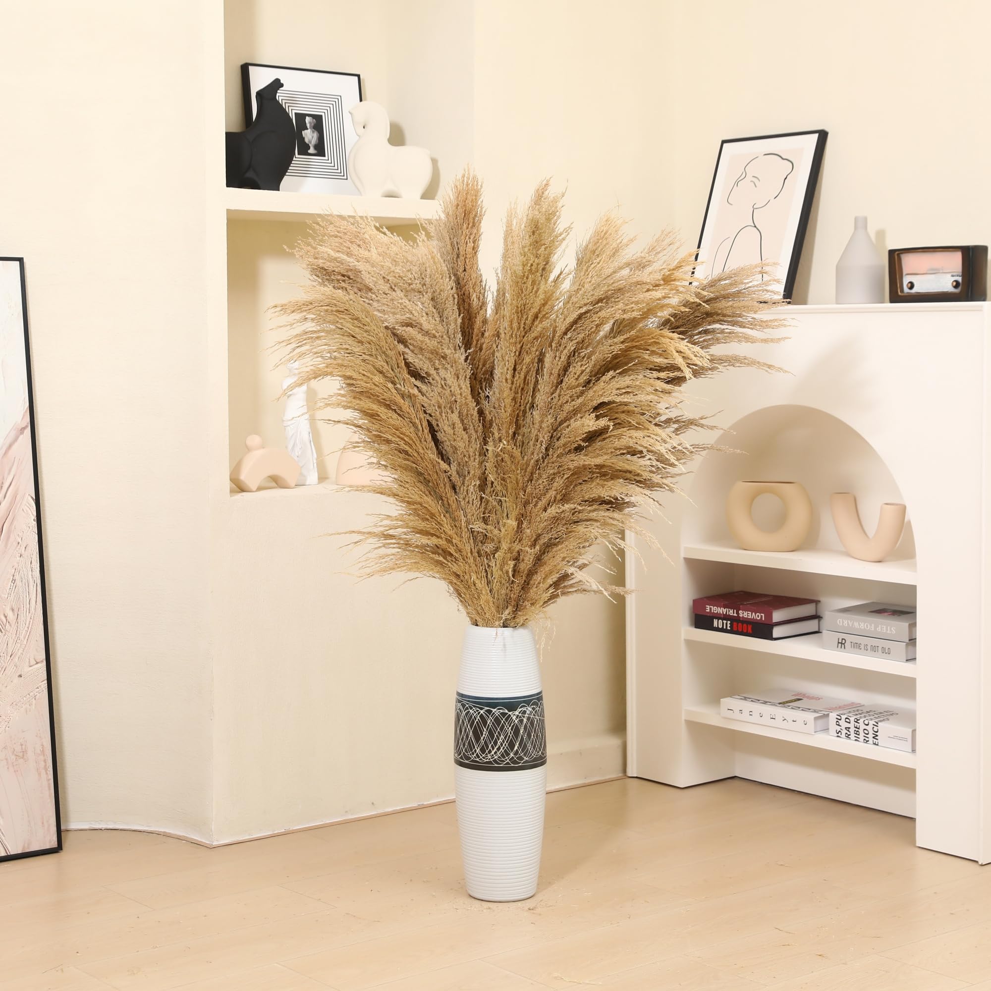 Wertuirk boho home decor pampas stems ideal for mantle or shelf display.