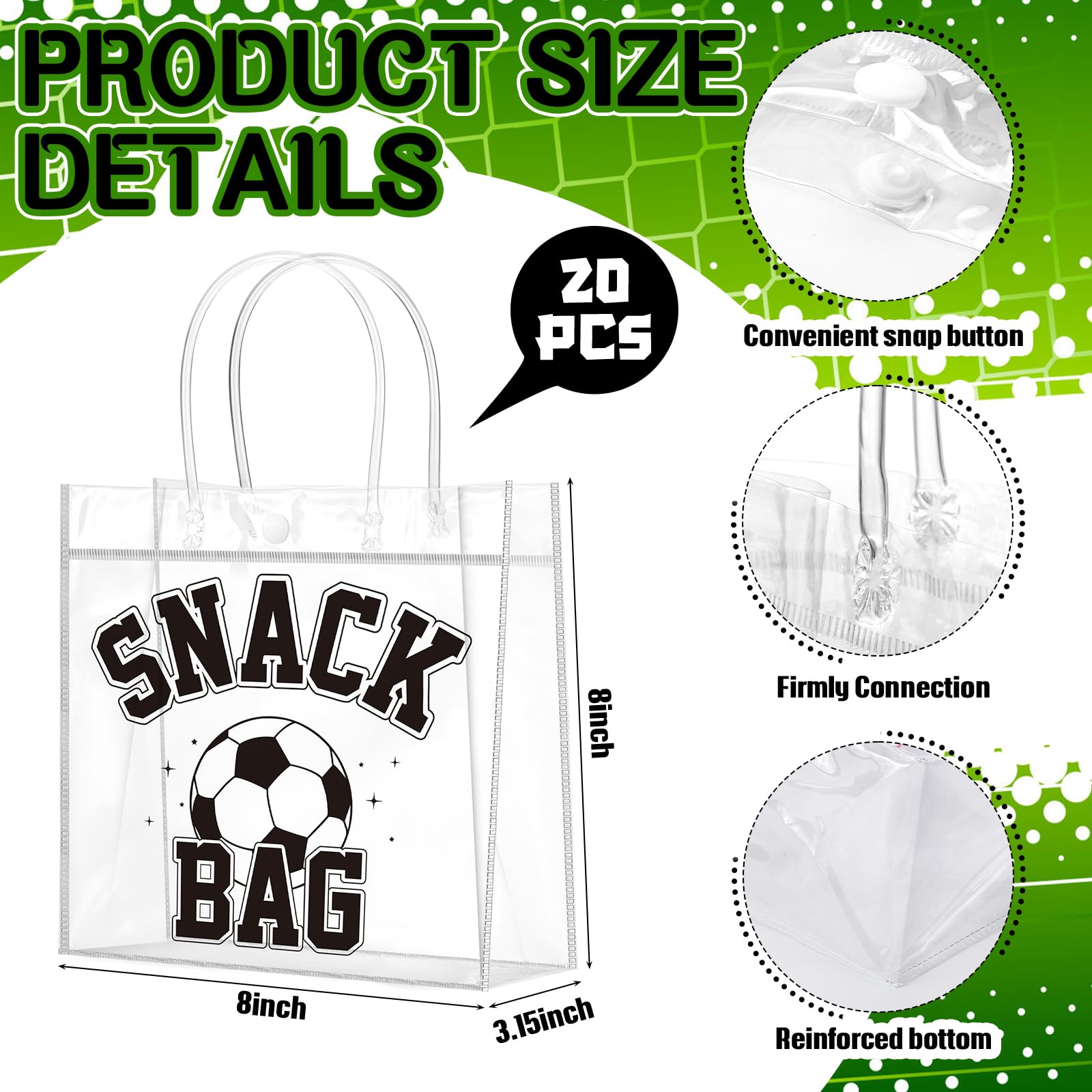 Wesnoy soccer snack bags with foldable bottoms simplify storage and gifting at events.