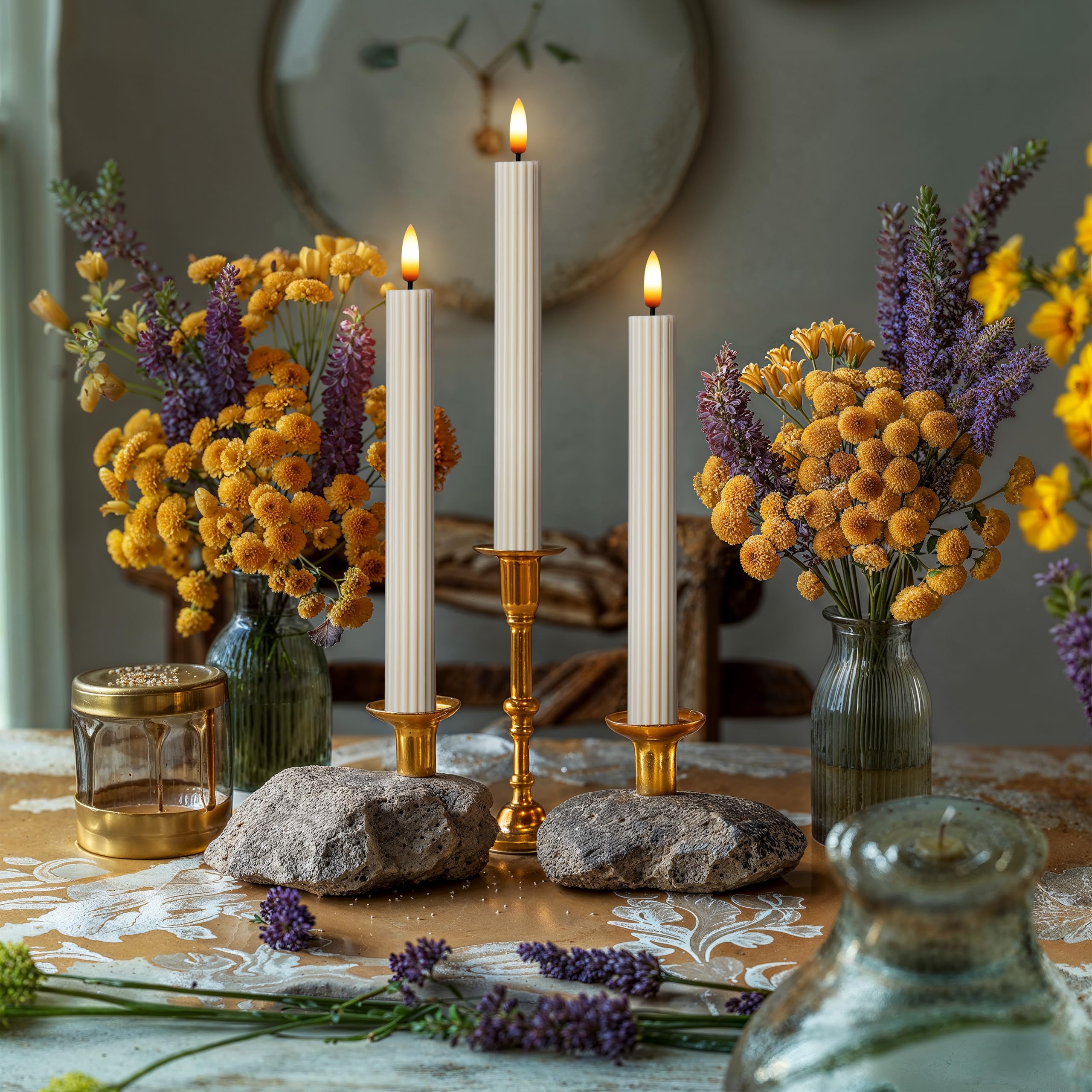 West Ivory dining table setup with candles for festive meals
