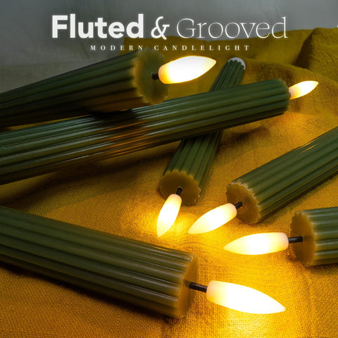 West Ivory ribbed LED taper candle with timer memory for precise ambience