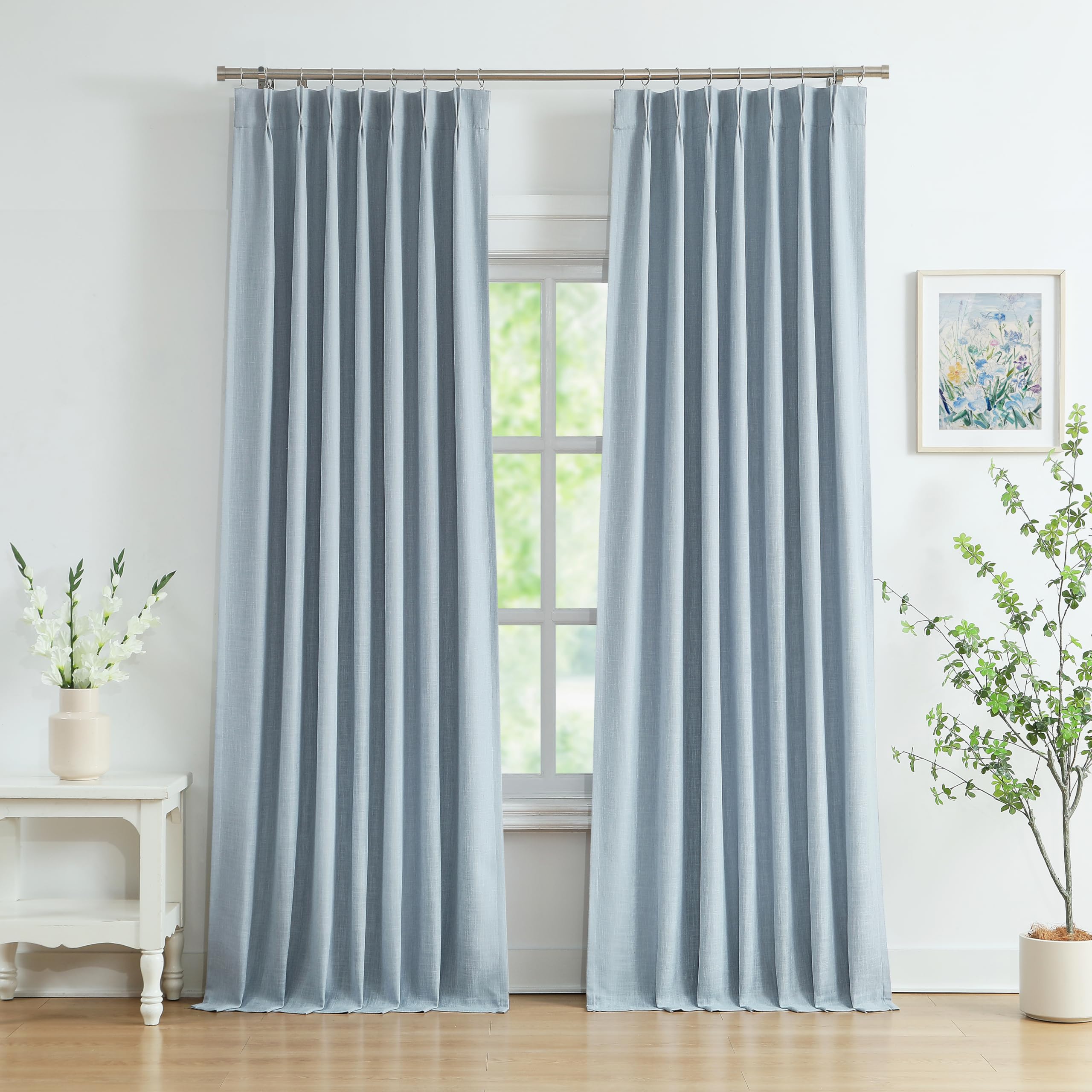 West Lake dusty blue Bailey pinch-pleated curtains 84in blocks light for bedroom privacy