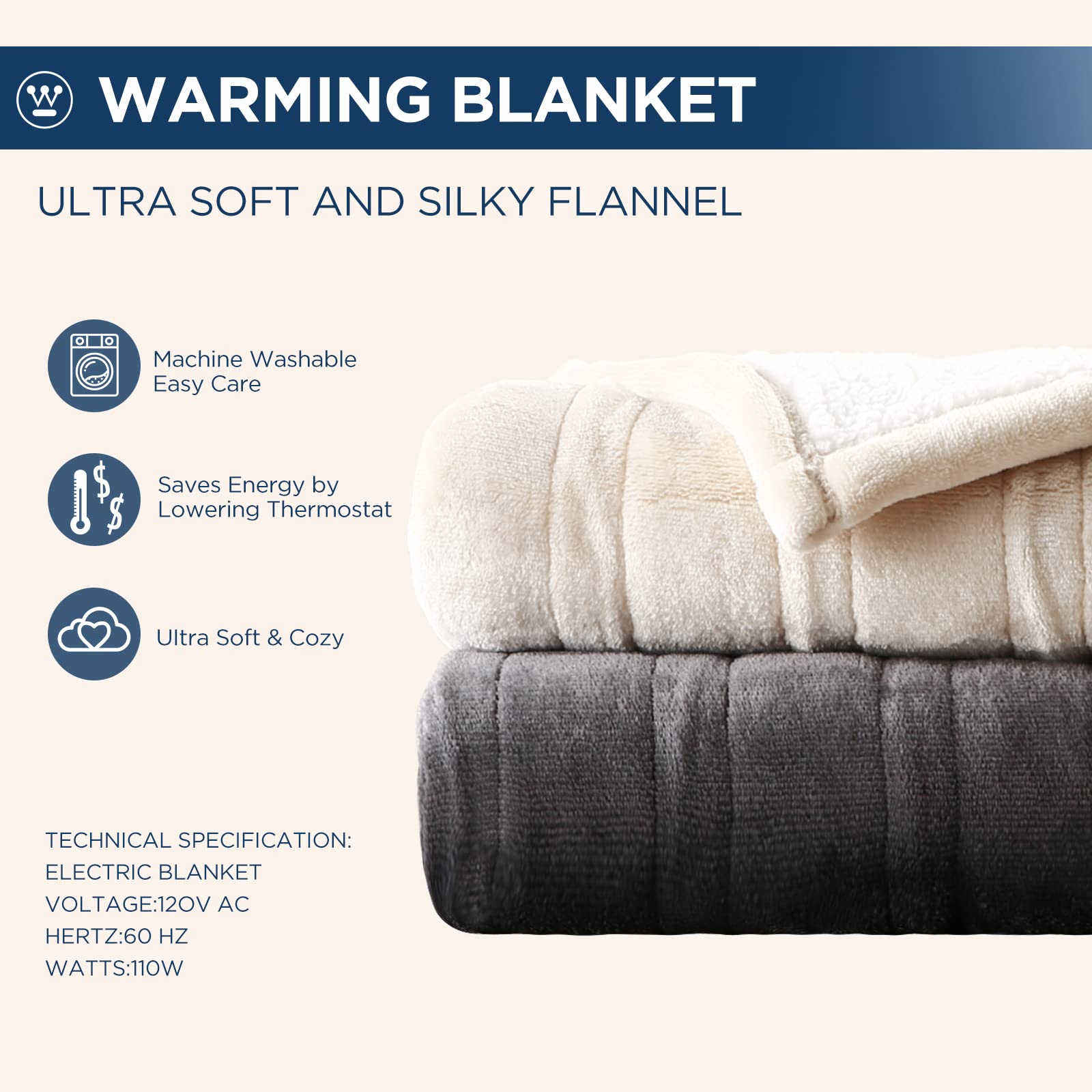 Westinghouse electric blanket queen charcoal color for modern bedroom decor