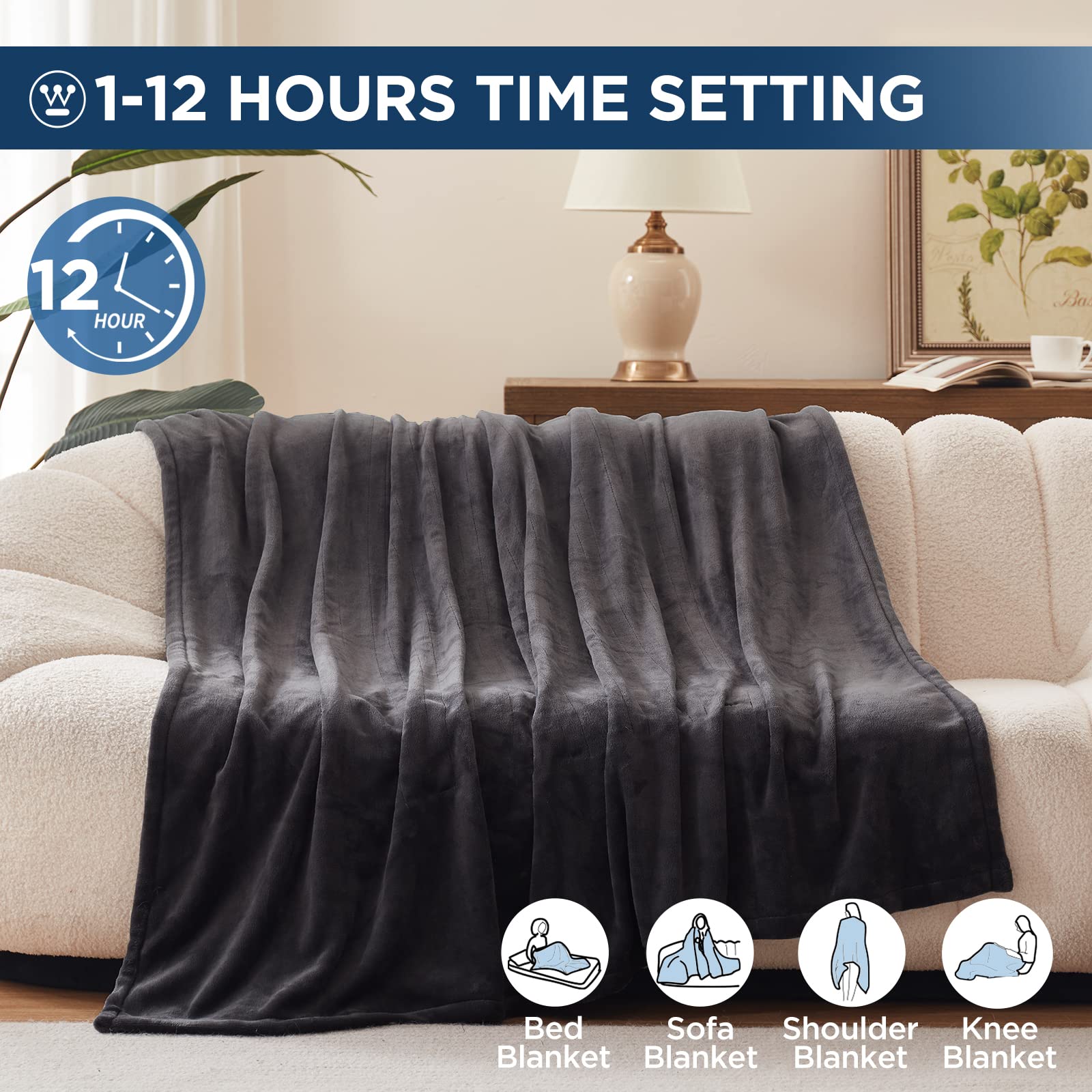 Westinghouse blanket showing auto-off feature for safe, worry-free use.