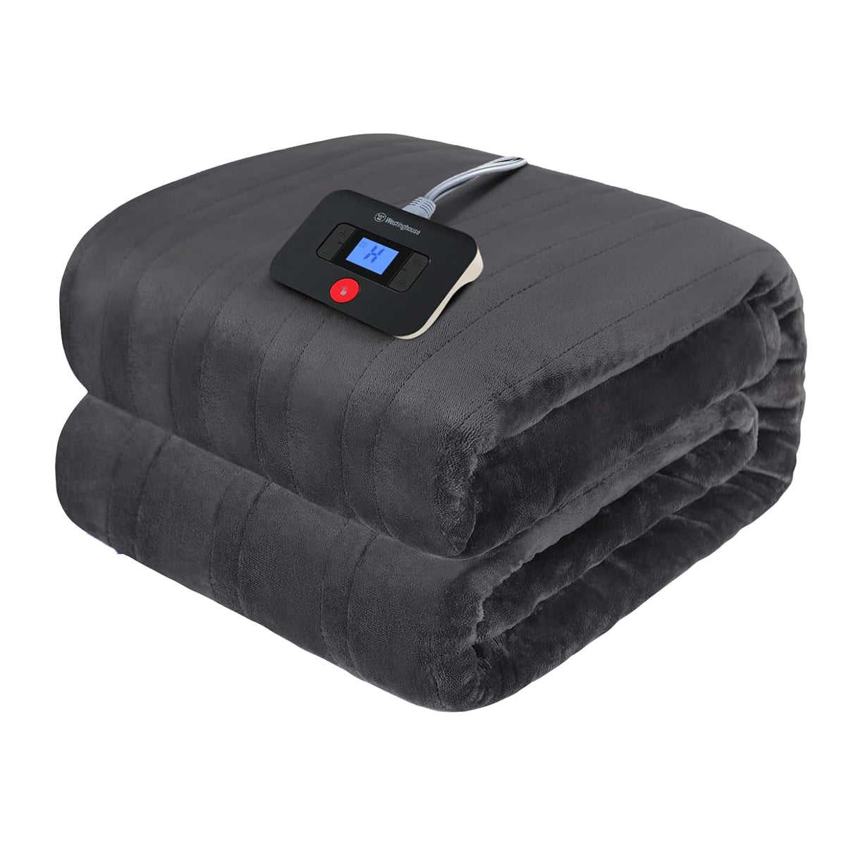 Westinghouse electric blanket twin on bed in charcoal delivers cozy warmth for chilly nights.