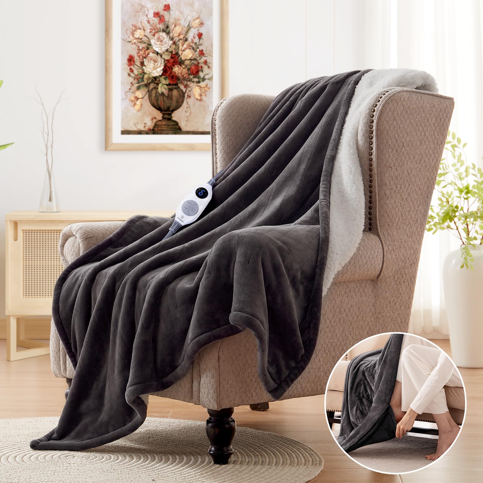 Westinghouse electric throw blanket foot pocket close-up for warm feet during TV time