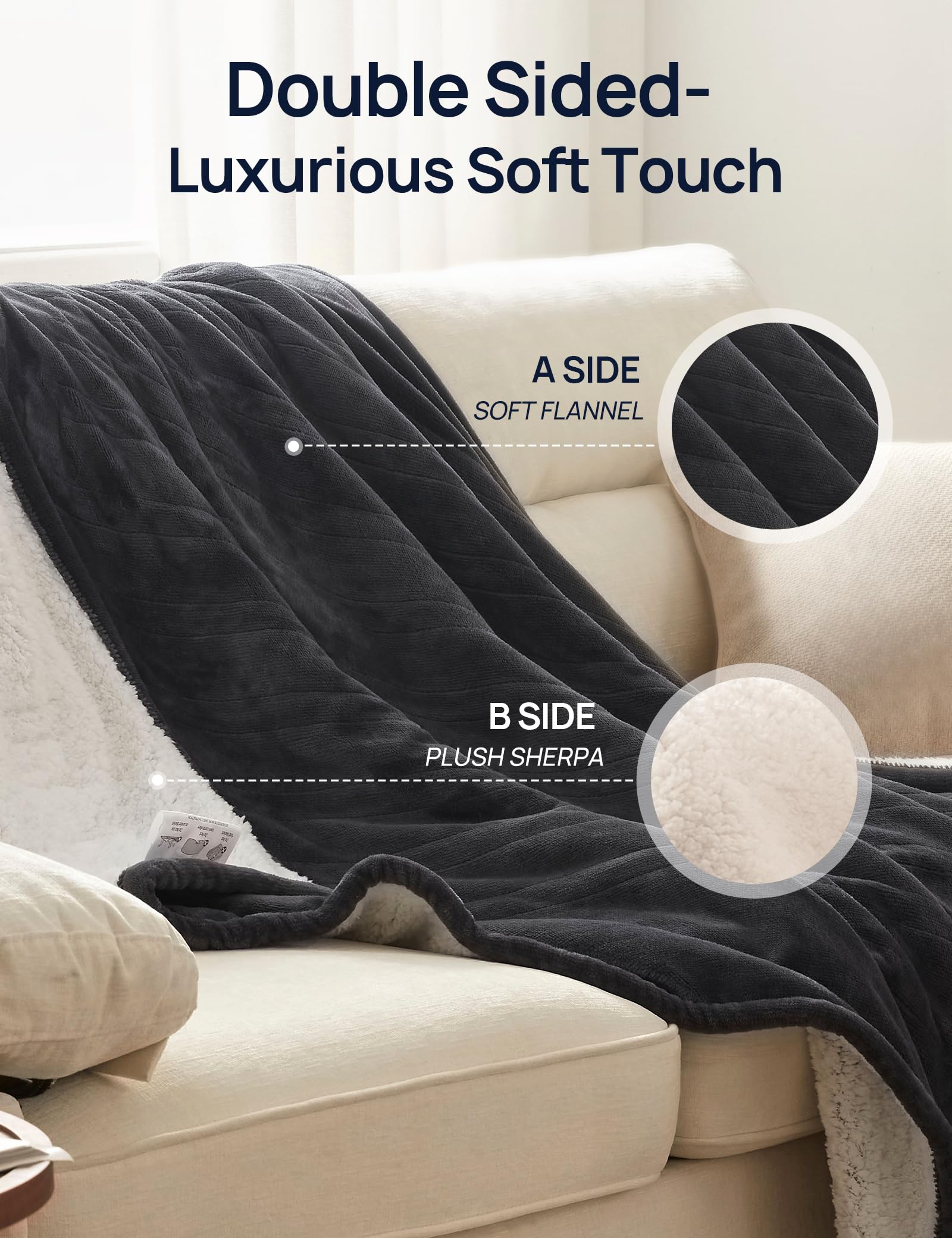 Westinghouse electric throw blanket on sofa showing convenient use for cozy warmth