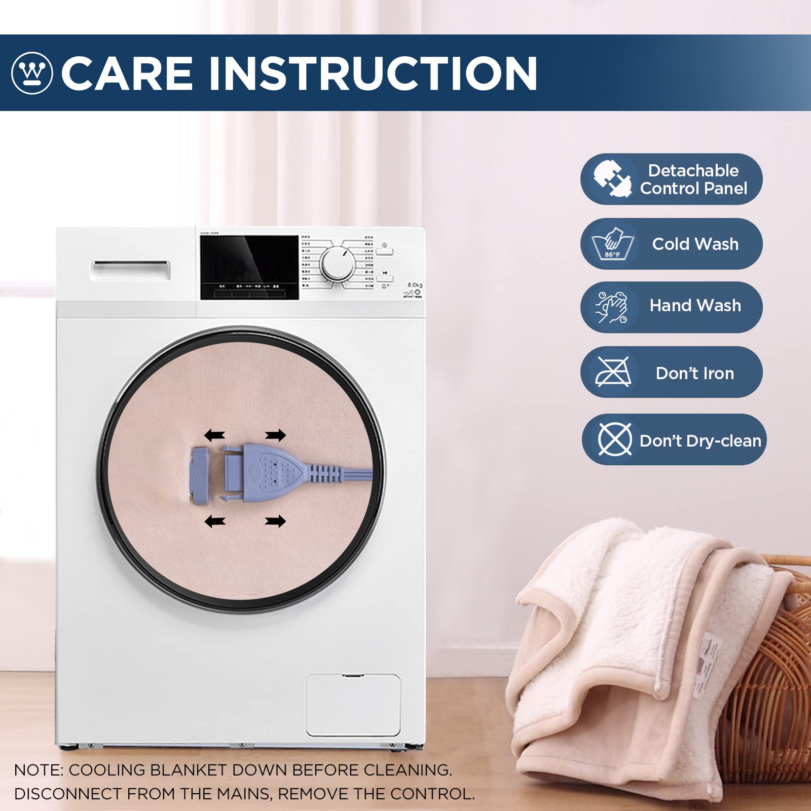 Machine washable Westinghouse blanket with care tag for everyday cleaning.