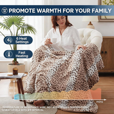 Westinghouse Leopard heated throw machine washable for easy care
