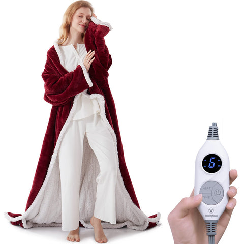 Westinghouse snuggle throw with sleeves in red for cozy, hands-free lounging.