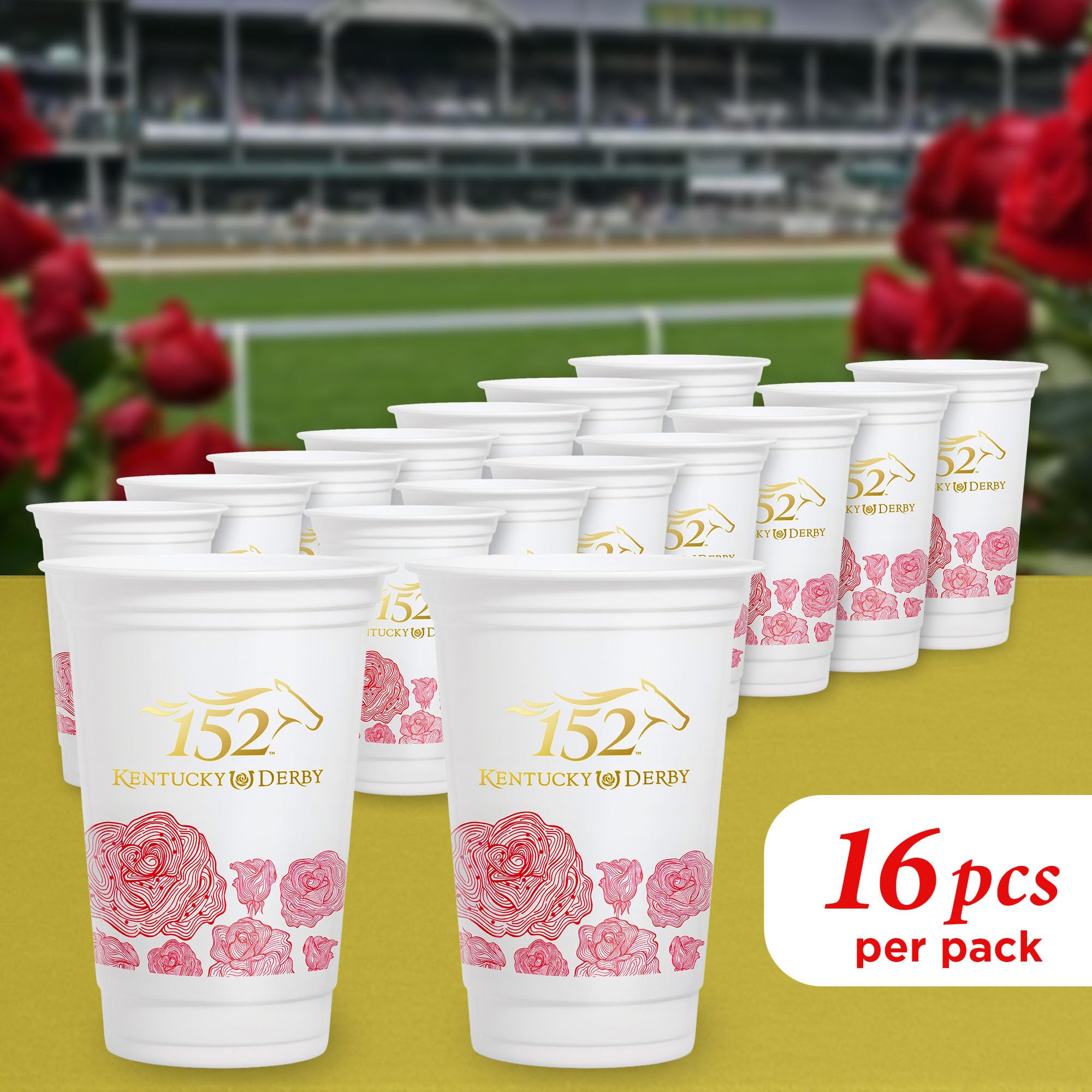 Westrick 2026 commemorative cup, bright Run for the Roses graphic.