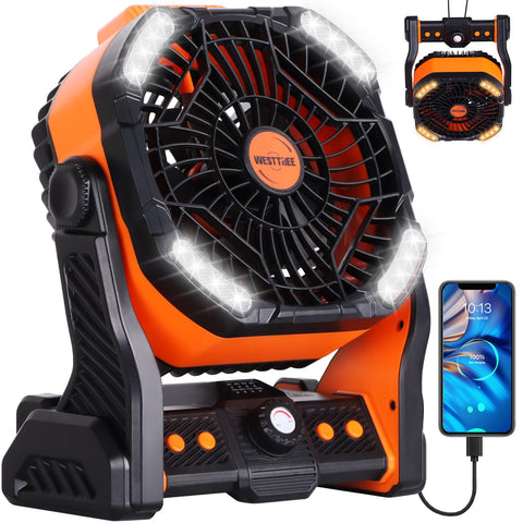 WESTTREE 20000mAh fan front view showing compact outdoor design for cooling on the go