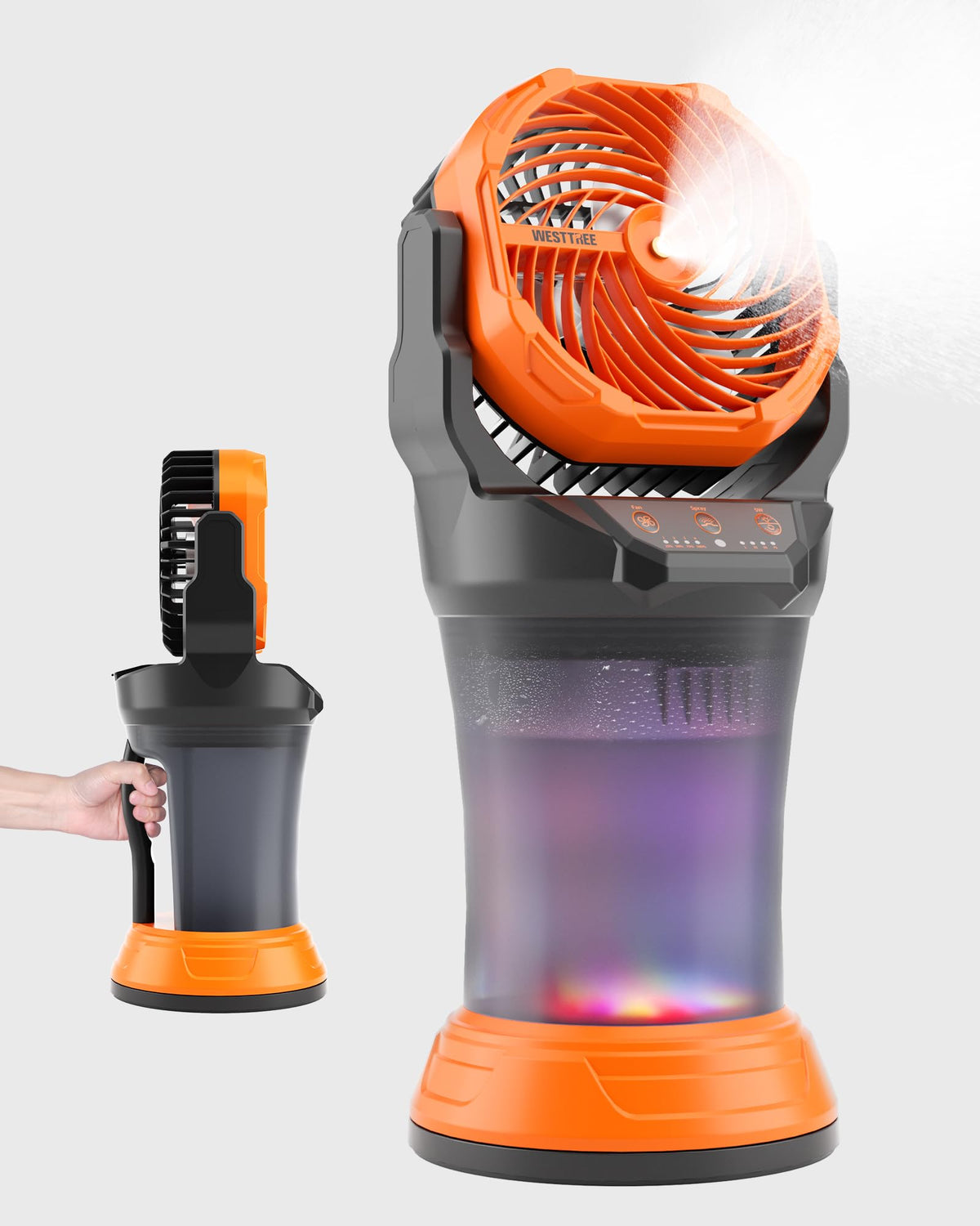 WESTTREE misting fan front view for portable outdoor cooling