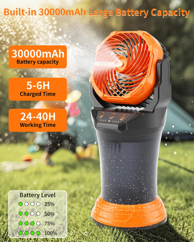 WESTTREE misting fan water tank visible, easy monitoring during outdoor use