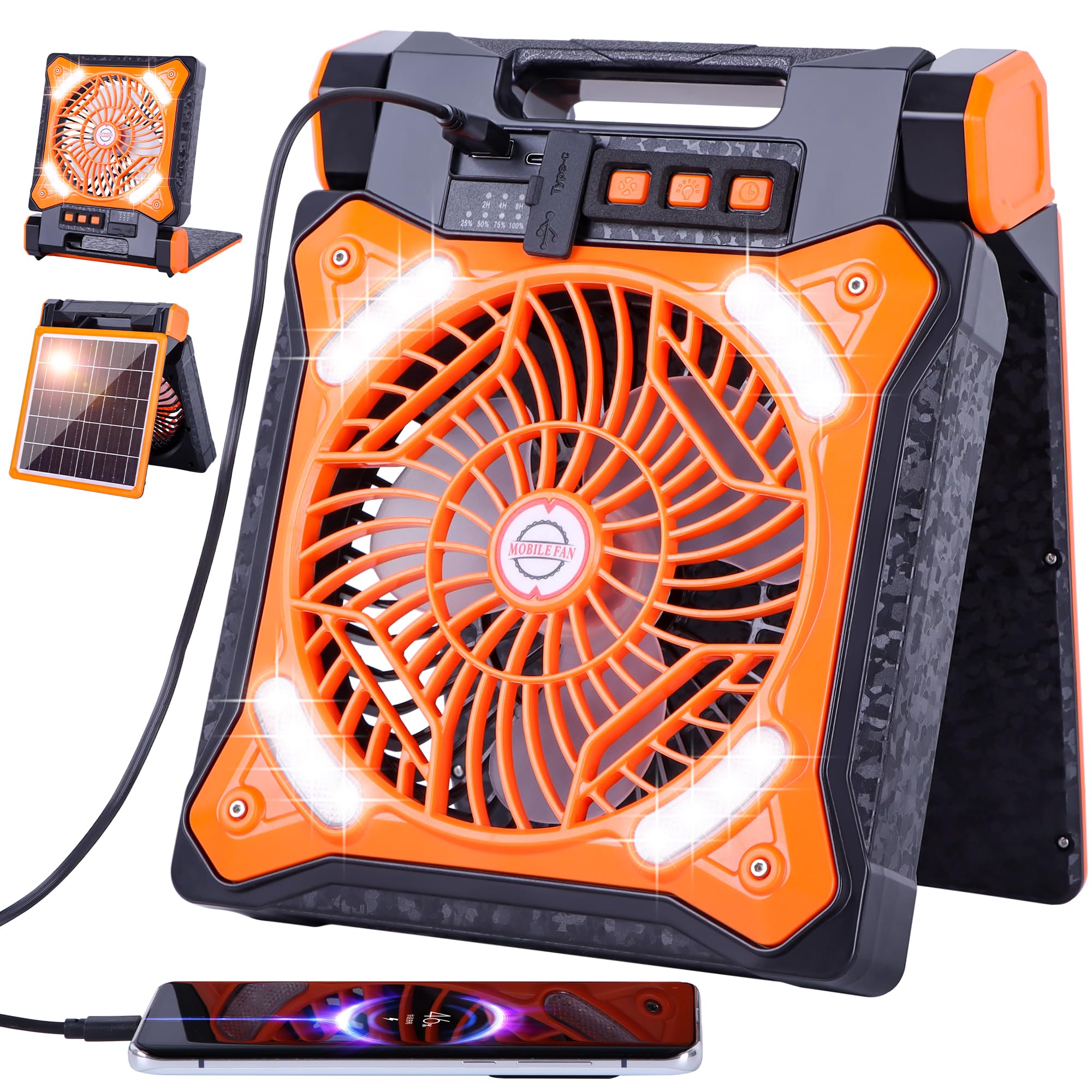 WESTTREE solar fan front view for outdoor cooling on camping trips.