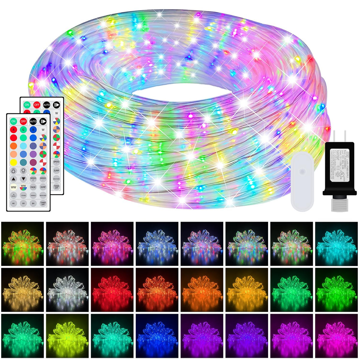 WESTYLETID 50ft rope lights show 25 colors for vibrant outdoor ambiance.