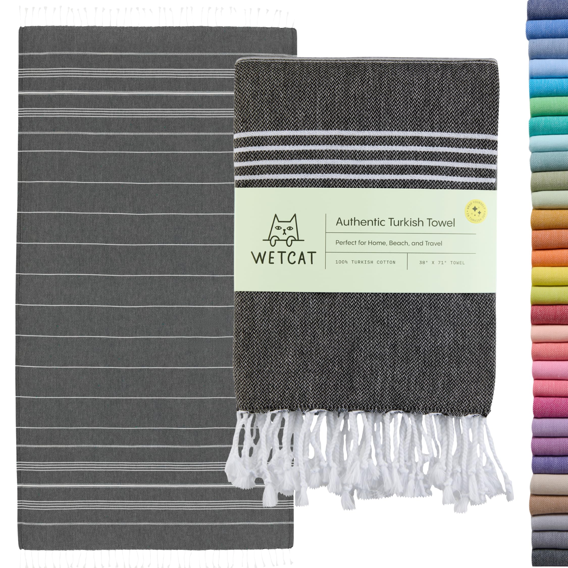 WETCAT Turkish Beach Towel Oversized 38x71 laid flat, perfect for beach lounging.