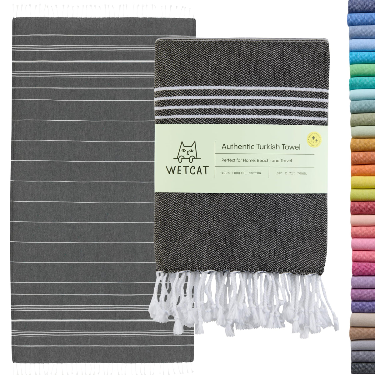 WETCAT Turkish Beach Towel Oversized 38x71 laid flat, perfect for beach lounging.