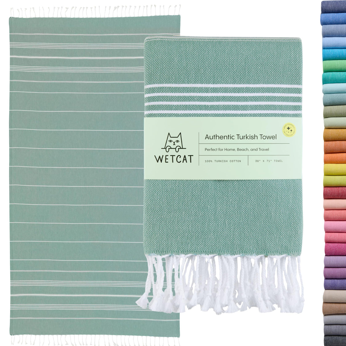Wetcat Turkish beach towel oversized teal folded for travel convenience