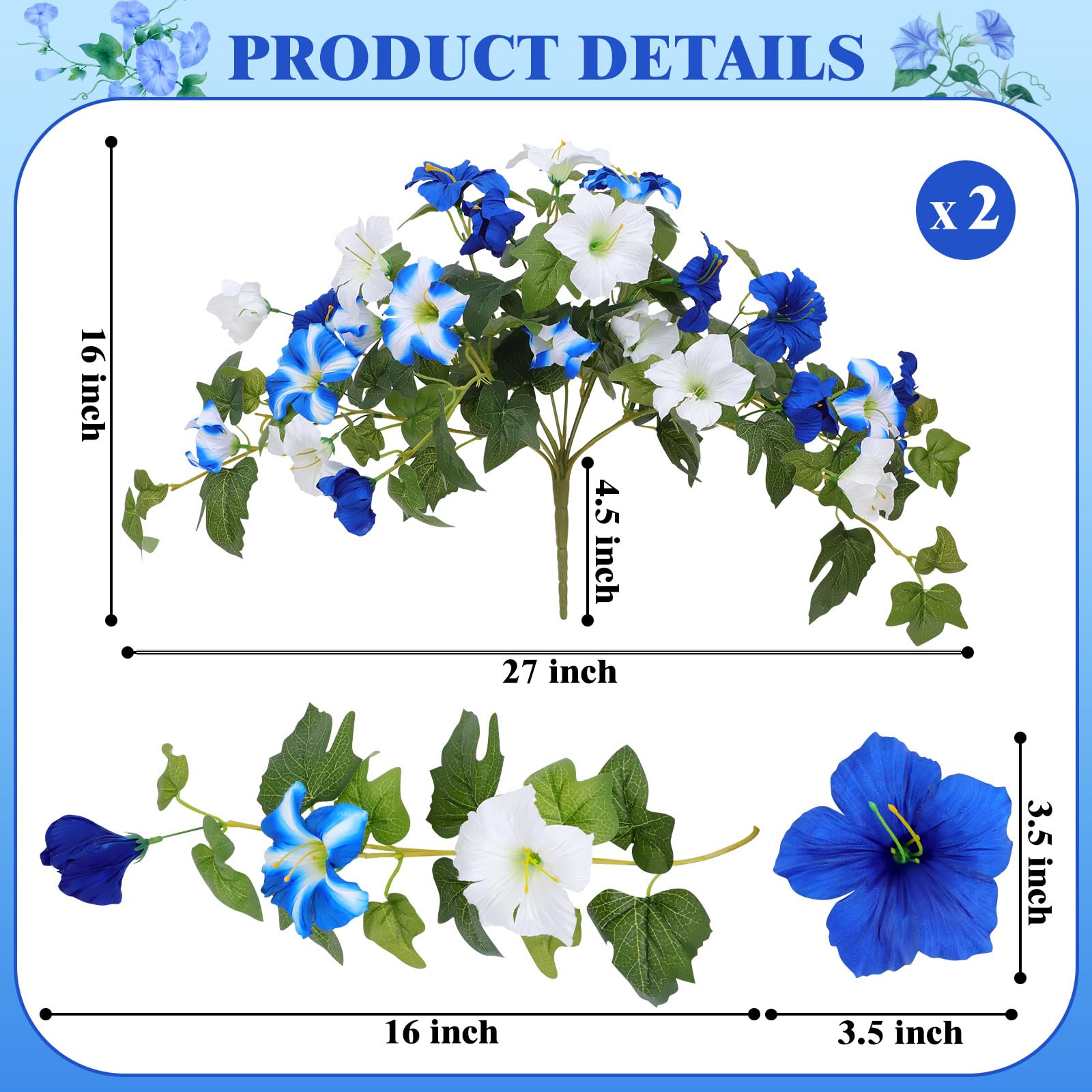 WETRBWEH silk flowers with blue-white gradient close-up for realistic blooms.