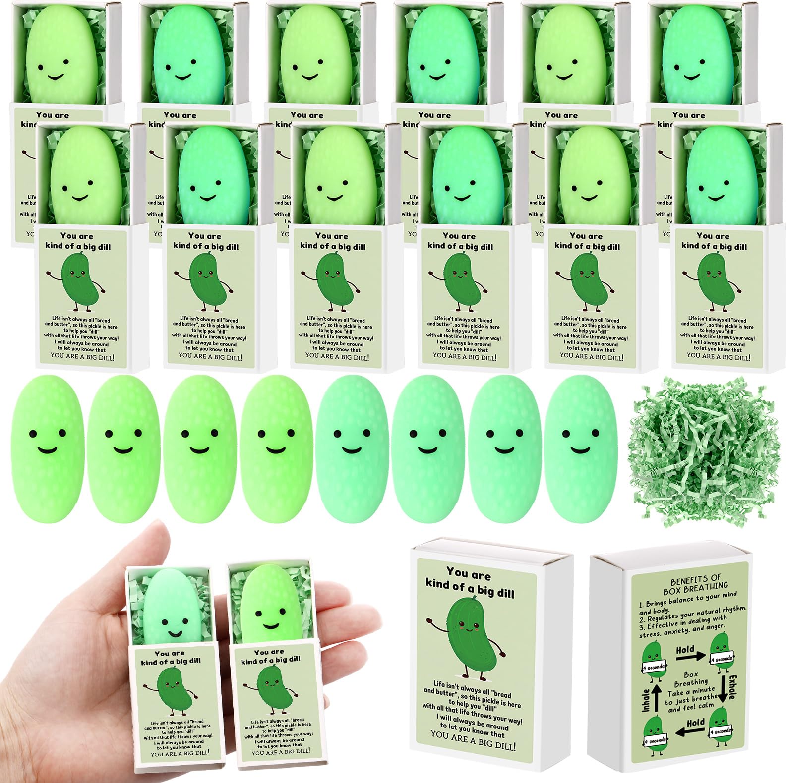 Wettarn pickle stress ball green 24-pack close-up shows soft TRP rubber for tension relief at work