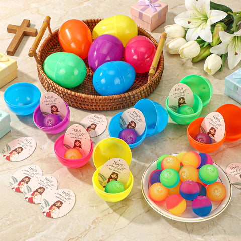 Wettarn durable plastic eggs and sturdy rubber balls for repeated use.