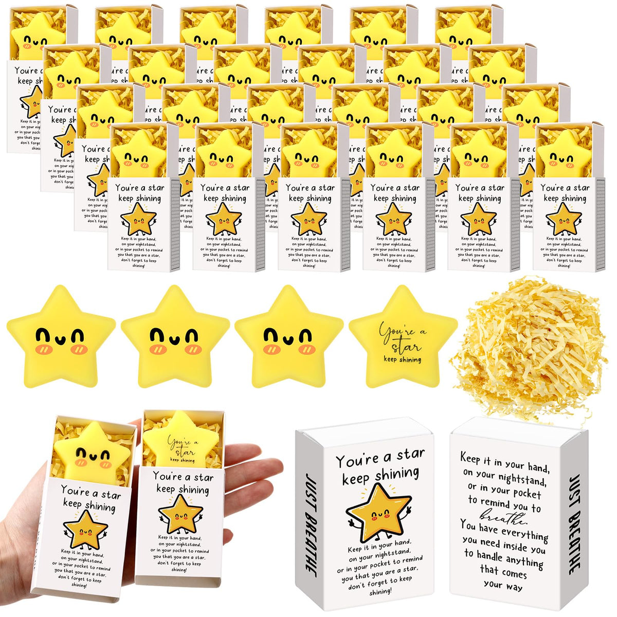 Wettarn star stress ball yellow close-up for quick stress relief at work.