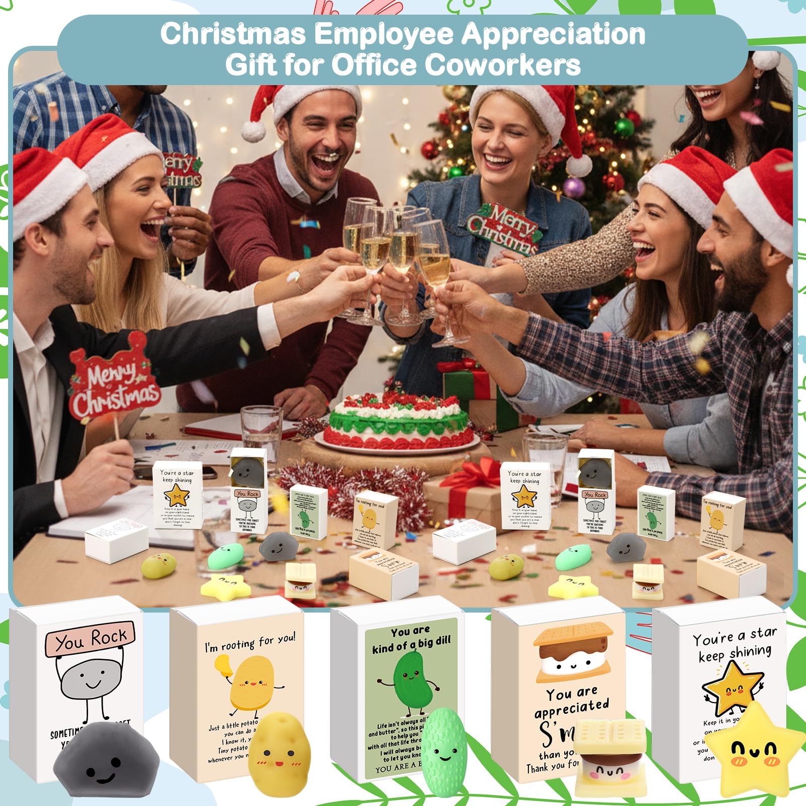 Wettarn stress ball shapes with positive messages to boost team morale.