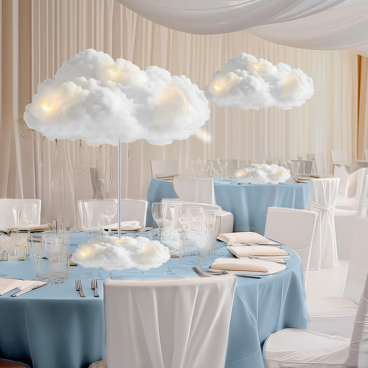 Wettarn cloud table decor large centerpiece for elegant events.