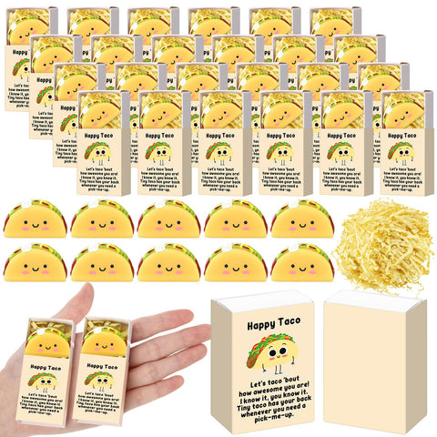 Wettarn taco stress ball yellow, shown with its gift box, for office stress relief.